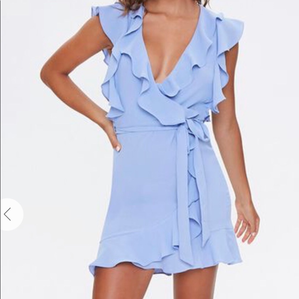 Chiffon Ruffle-Trim Wrap Dress